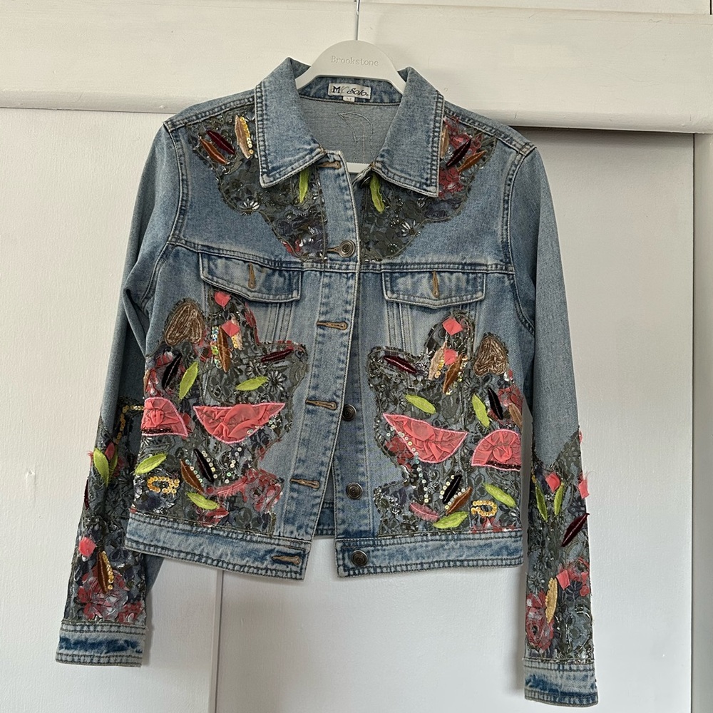 Solo Blue Jean Jacket with Colorful Embellishments